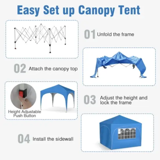 Costway 10 X 10 FT Pop up Canopy Tent Outdoor Easy Setup Sunshade with Wheeled Bag Blue/White/Gray image {4}