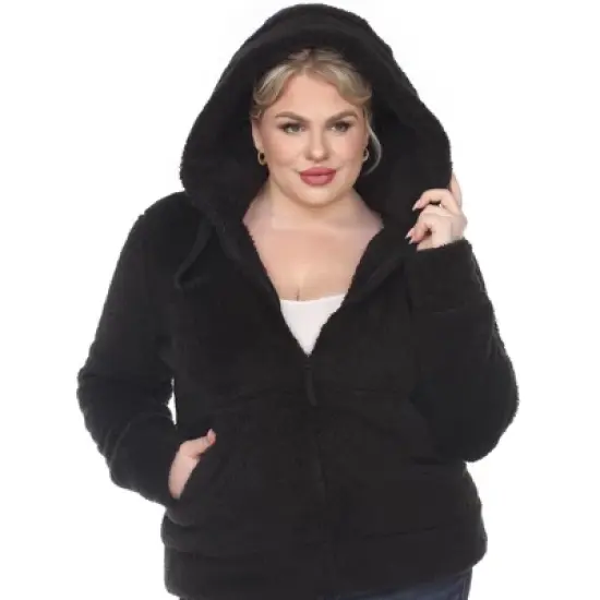 Plus Size Hooded High Pile Fleece Jacket - White Mark image {4}