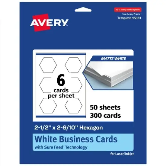 Avery Hexagon Business Cards, 2-1/2" x 2-9/10", Matte White, 300 Total image {9}