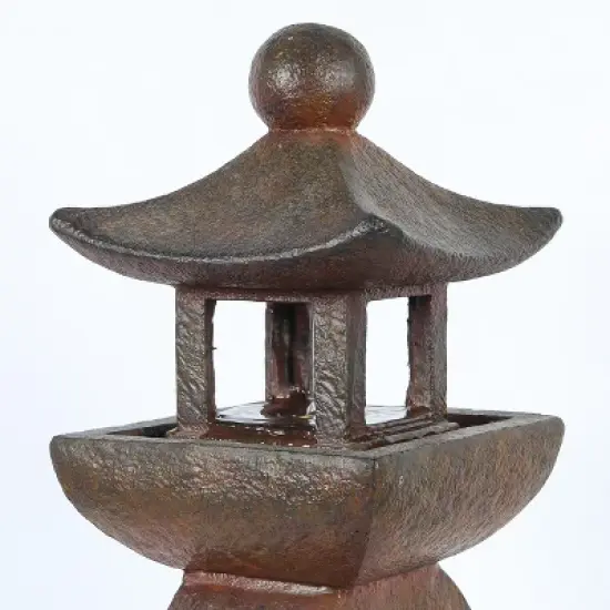 LuxenHome Resin Japanese Pagoda Fountain with LED Light image {5}