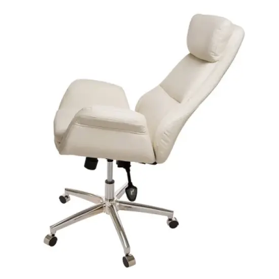 Mid Century Modern Bonded Leather Gaslift Adjustable Swivel Office Chair Cream - Glitzhome image {3}