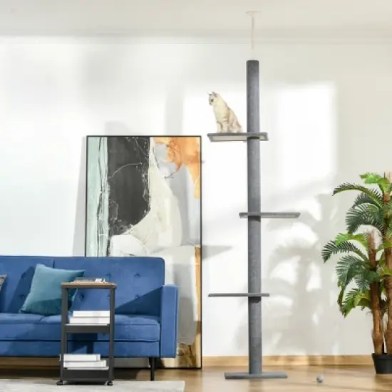 Floor-to-Ceiling Cat Tree Cat Climbing Tower with Sisal-Covered Scratching Posts Natural Cat Tree  Grey image {5}