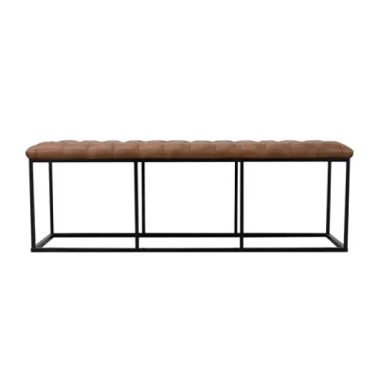 52.25" Draper Large Decorative Bench with Button Tufting Light Brown Faux Leather - HomePop image {1}