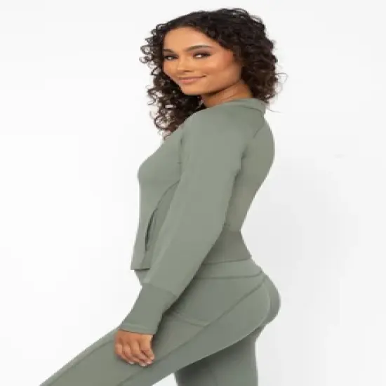 Yogalicious Womens Lux Streamline Interlink Ribbed Contour Insert Full Zip Performance Jacket with Pockets image {2}