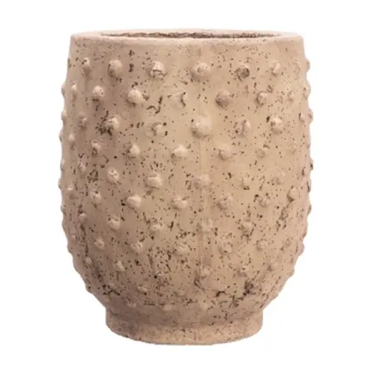 Storied Home Round Sandstone Hobnail Planter with Distressed Finish, Greige image {3}