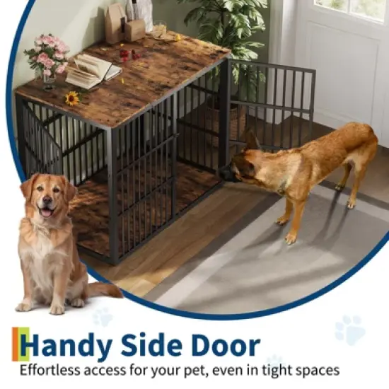 48'' Dog Crate Furniture, 3-in-1 Wooden Dog Kennel with 3 Lockable Doors, Heavy Duty Metal Frame & Sturdy Panels, Large End Table image {4}