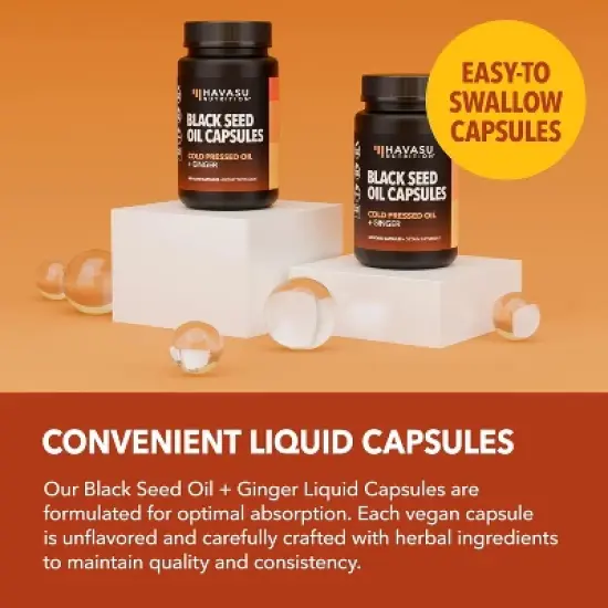 Black Seed Oil Capsules + Ginger Root Extract for Digestive Health & Immune Support, Cold Pressed Black Cumin Seed Oil & Ginger, Havasu Nutrition 60ct image {6}