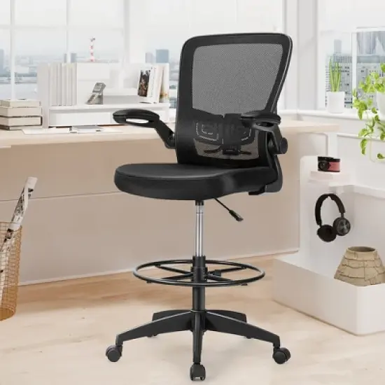 Costway Tall Office Chair Adjustable Height w/Lumbar Support Flip Up Arms image {1}