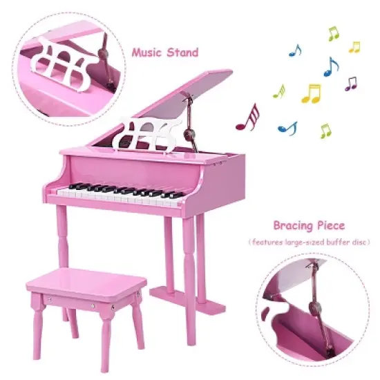 30 key Childs Toy Grand Baby Piano w/ Kids Bench Wood Pink image {3}