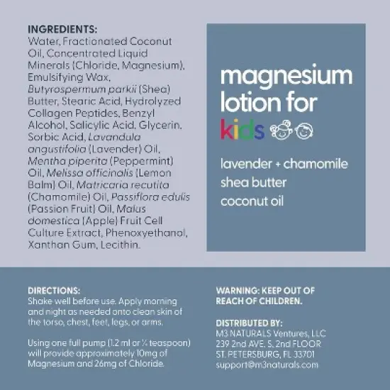 Unscented Magnesium Lotion for Kids with Sensitive Skin, Moisturizes & Hydrates Skin, Supports Relaxation & Restful Night, M3, 8 fl oz image {2}
