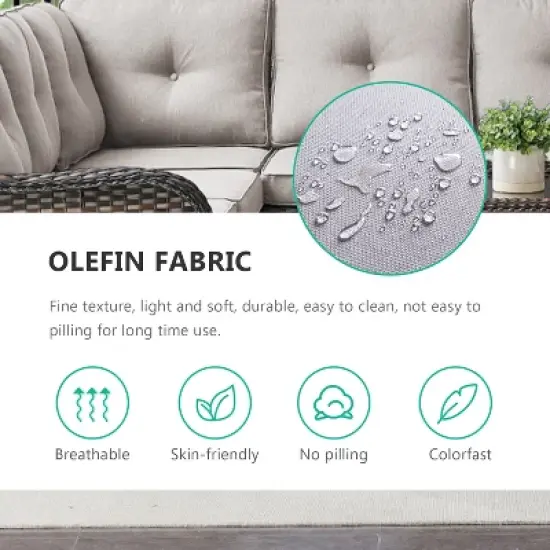 POCASSY 5PCS Outdoor Furniture Set with 30" Propane Fire Pit Table, Outdoor L Shaped Couch Set with All Weather Wicker Sectional Sofa and Swivel Chair image {4}