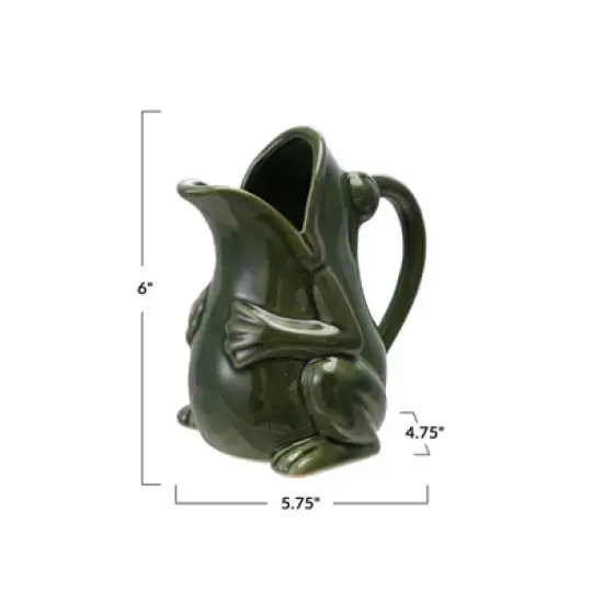 Storied Home 16-Ounce Stoneware Frog Pitcher, Reactive Glaze, Green (Each One Will Vary) image {1}