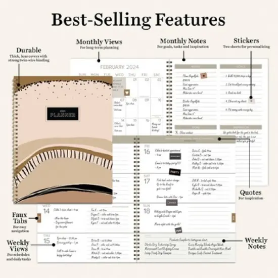 TF Publishing 2024 Weekly/Monthly Planner 11"x9" Black & Tan image {6}