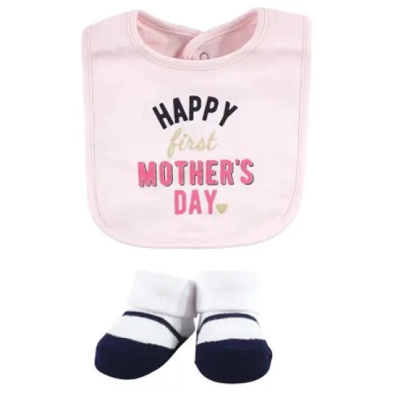 Hudson Baby Infant Girl Cotton Bib and Sock Set, Girl Mothers Fathers Day, One Size image {2}