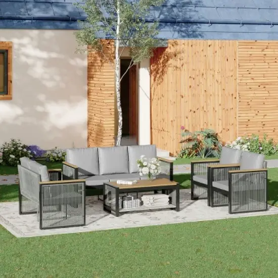 EROMMY 5 Pieces Patio Set Outdoor Furniture Sets Modern Chair Conversation Sets With Coffee Table image {9}