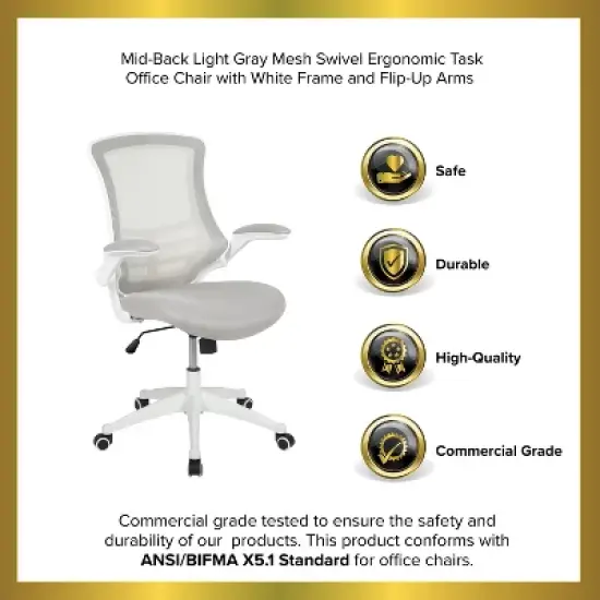 Emma and Oliver Mid-Back Light Gray Mesh Ergonomic Task Office Chair, White Frame - Flip-Up Arms image {12}
