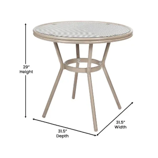 Emma & Oliver Massalia Indoor/Outdoor Bistro Style 31.5 in. Table with Textilene, Glass Top, and Bamboo Finished Metal Frame image {4}