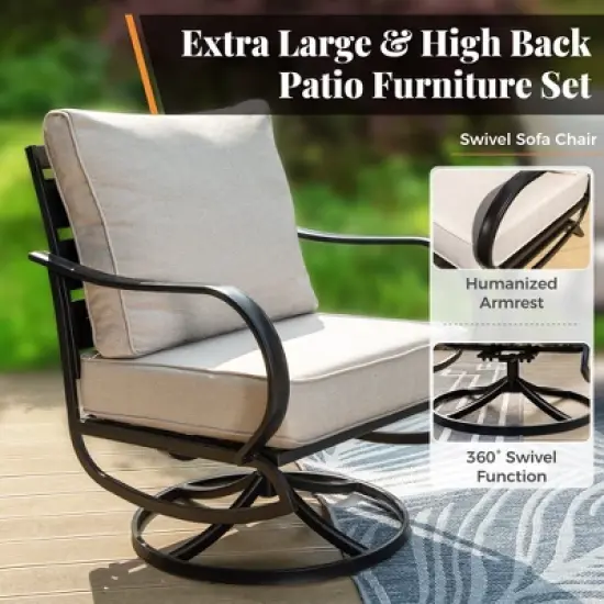 Captiva Designs 6pc Metal Patio Furniture Conversation Set with Swivel Chairs and Ottomans for Garden Porch Backyard image {2}