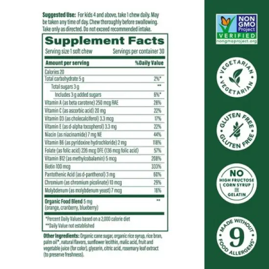 MegaFood Kids Multivitamin with Vitamin C & Vitamin E Soft Chews - Vegetarian - Grape - 30ct image {2}