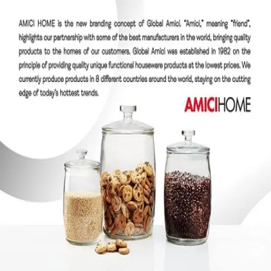 Amici Home Arlo Collection Glass Canister Cookie Jar, Food Safe, Push Top Lid and Plastic Gasket image {7}