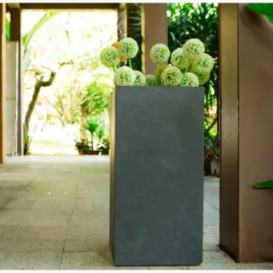 Rosemead Home & Garden, Inc.14" Wide Square Concrete/Fiberglass Planter: Modern, Tall, Weather-Resistant image {9}