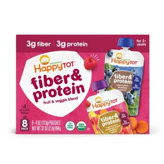 Happy Tot Organics Fiber & Protein Stage 4 Organic 2-Flavor Variety Pack - 8ct image {5}