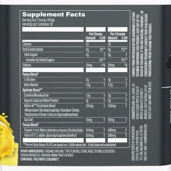 Active Pre-Workout  Stimulant Free Supplement, Promotes Muscle Pump, Hydration, and Unwavering Focus,  Yuzu Mango, Sunwarrior, 30 servings image {3}