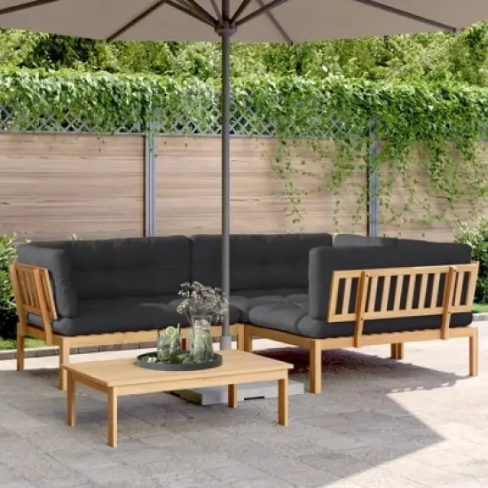 vidaXL 4 Piece Patio Pallet Sofa Set with Cushions - Acacia Wood - Anthracite Gray - Modular Outdoor/Garden Furniture - Table and 3 Sofas image {1}