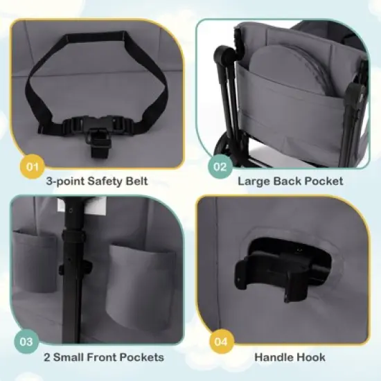 Infans 2-Seat Stroller Wagon Folding Baby Stroller w/ Adjustable Canopy & Handles Grey image {8}