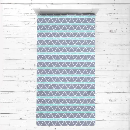 Bacati - Liam Large Triangles Aqua Navy Muslin 3 pc Toddler Bed Sheet Set image {1}