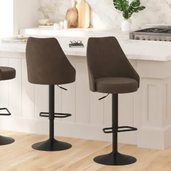 Merrick Lane Set of Two Adjustable Height Dining Stools with Tufted Upholstered Seats and Pedestal Base with Footring image {2}