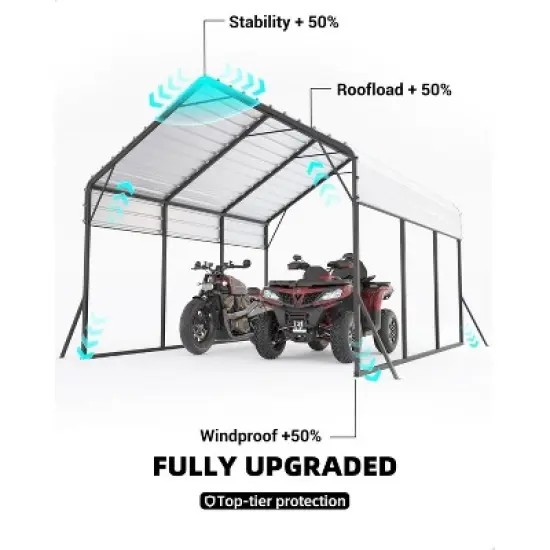 13'x16'x11' Metal Carport, Steel Heavy Duty Carport for All-Weather, Permanent Shelter for Boats, Pickup Trucks, and Tractors, N.W. 500 Lbs image {3}