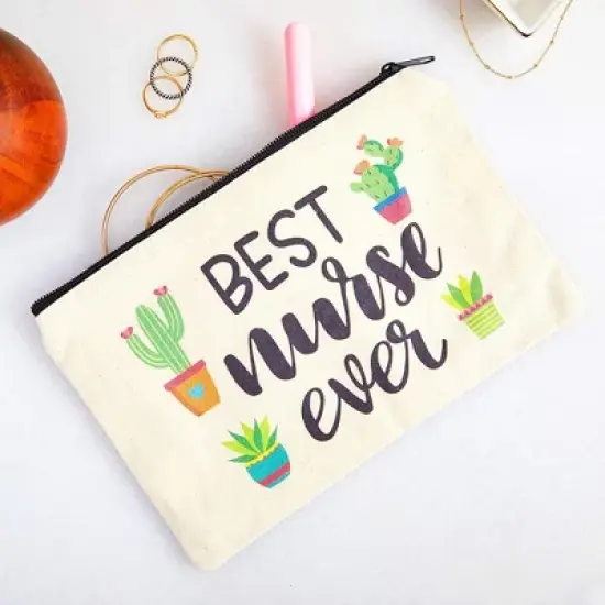 Sparkle and Bash 5-Pack Canvas Makeup Bags for Nurse Appreciation Gifts, Cosmetic Pouches (9" x 6") image {1}