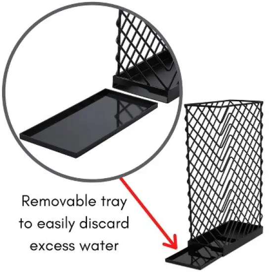 BirdRock Home Umbrella Holder Stand with Removable Water Tray - Diagonal Design - Black image {3}