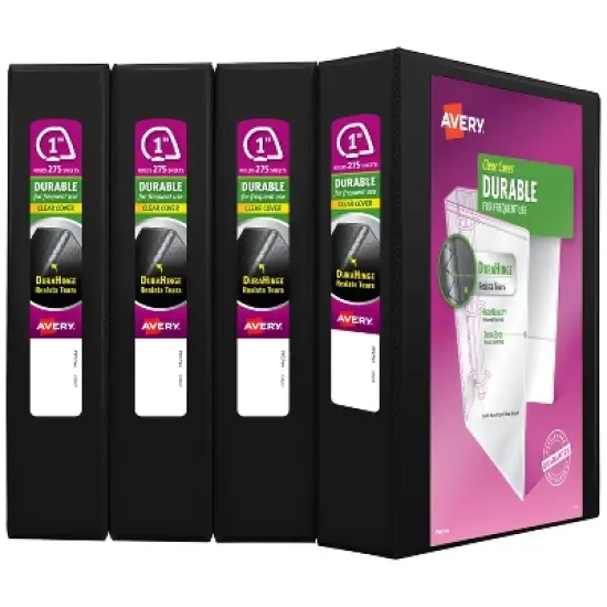 Avery Durable Clear View 3 Ring Binders, 1 Inch EZD Rings, 4-Pack of Black Binders (29960) image {7}
