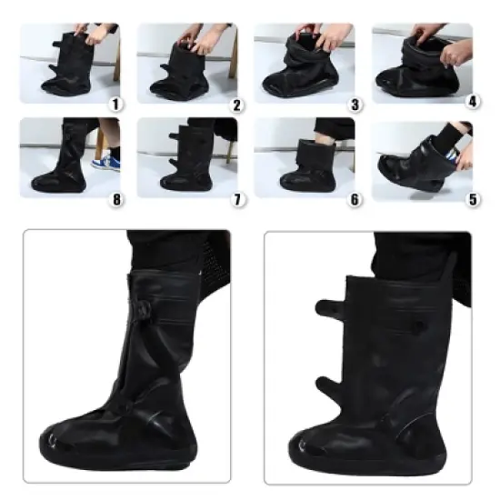 Unique Bargains Waterproof Non-Slip Reusable Rain Shoes Covers Deep Gray Size 3XL 1 Pair image {3}