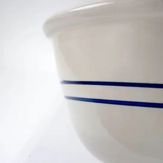 Martinez Pottery Heritage Blue Stripe Stoneware Mixing Bowl Hand Turned 16" image {2}