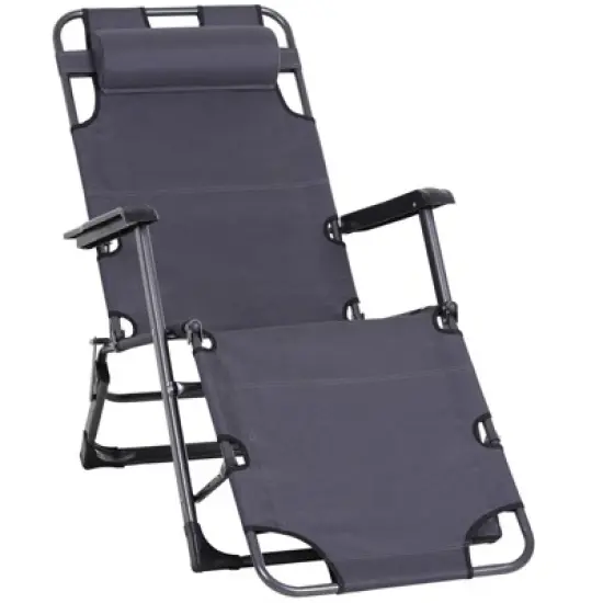 Outsunny 2-in-1 Folding Patio Lounge Chair w/ Pillow, Outdoor Portable Sun Lounger Reclining to 120&deg;/180&deg;, Oxford Fabric image {10}