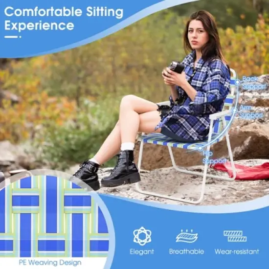 Tangkula 4pcs Folding Beach Chair Camping Lawn Webbing Chair Lightweight 1 Position Blue image {6}