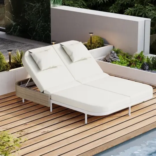 Rattan Outdoor Daybed: 5-Position Backrest, Removable Cushions, Iron Frame for Garden/Backyard/Poolside image {7}