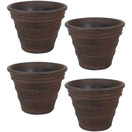 Sunnydaze Indoor/Outdoor Patio, Garden, or Porch Weather-Resistant Double-Walled Laurel Flower Pot Planter - 13" - Rust Finish image {8}