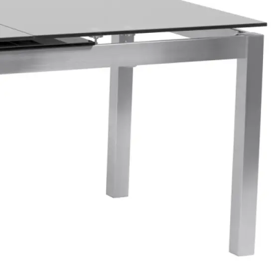 IvanExtendable Dining Table in Brushed Stainless Steel and Gray Tempered Glass Top - Armen Living image {4}
