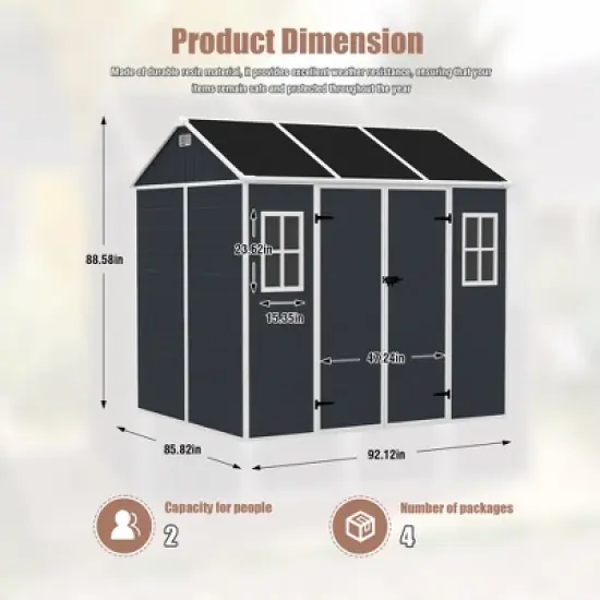 Outdoor Storage Shed, Resin Shed with Floor & Lockable Doors, All Weather Plastic Sheds with Window Dark Grey image {1}