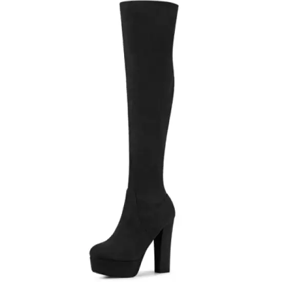 Perphy Women's Platform Chunky Heel Round Toe Over the Knee Thigh High Boot image {6}