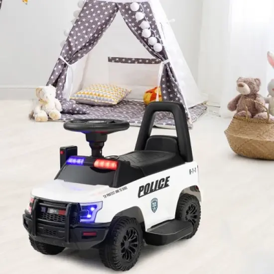 Costway 2-in-1 6V Kids Ride On Police Car Toddler Push Car w/ Megaphone & Siren White\Black image {2}
