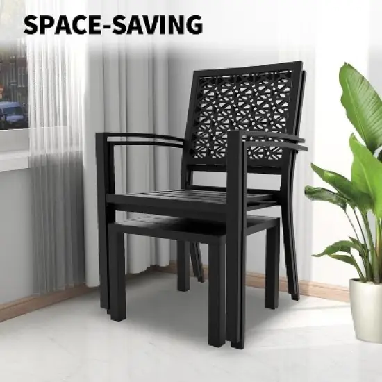 homfan 3-Piece Outdoor Bistro Set - Modern Steel Patio Furniture with 2 Stackable Chairs & 1 Table for Garden, Balcony, Poolside image {7}