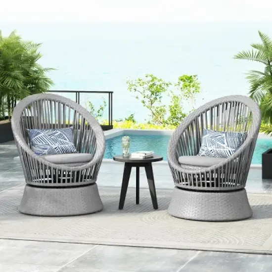 Outdoor Patio Wicker Lounge Chair, Wicker Chaise with Stylish Round Design, Lounge Chair with Iron Frame and PE Cushions-Coolbibila image {8}