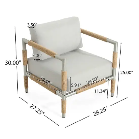 Christopher Knight Home Wevin Aluminum Chair with Cushions, Light Grey image {2}