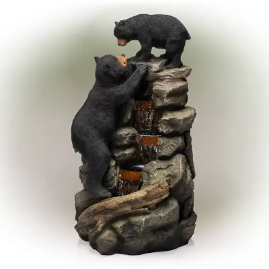 Alpine Corporation 36" Resin Two Bears Climbing Waterfall Fountain with LED Lights Brown: Sculptural, Electric, Freestanding Outdoor Decor image {6}