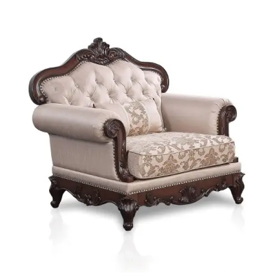 HOMES: Inside + Out Alsace Arm Chair Traditional Button Tufted Dark Cherry/Light Brown image {1}